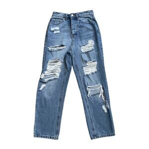 VANILLA STAR Womens Size 1 Ripped Destroyed Boyfriend High Rise Crop Blue Jeans